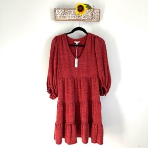 MAX STUDIO Women’s Rib Knit Elbow Sleeve Tier Short Dress-Size Small